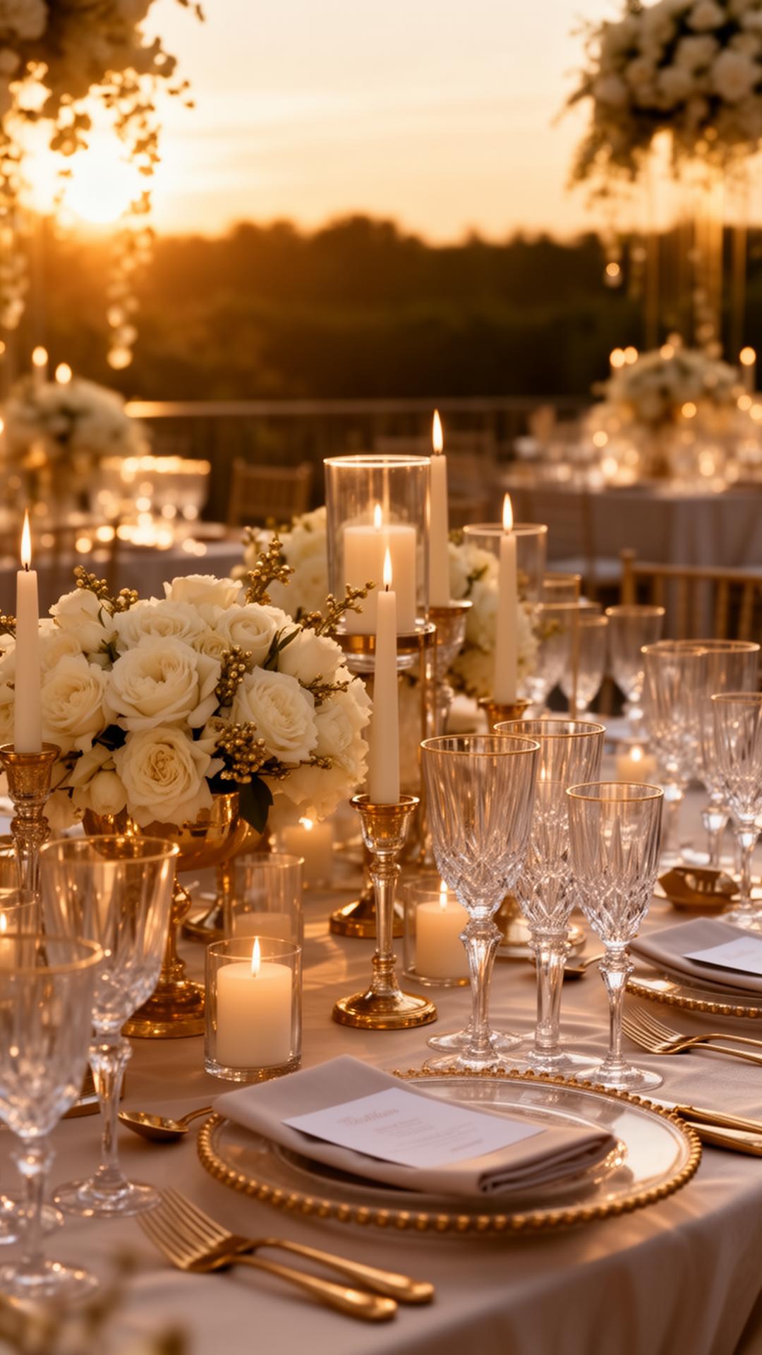 Candlelit luxury tablescape at golden hour