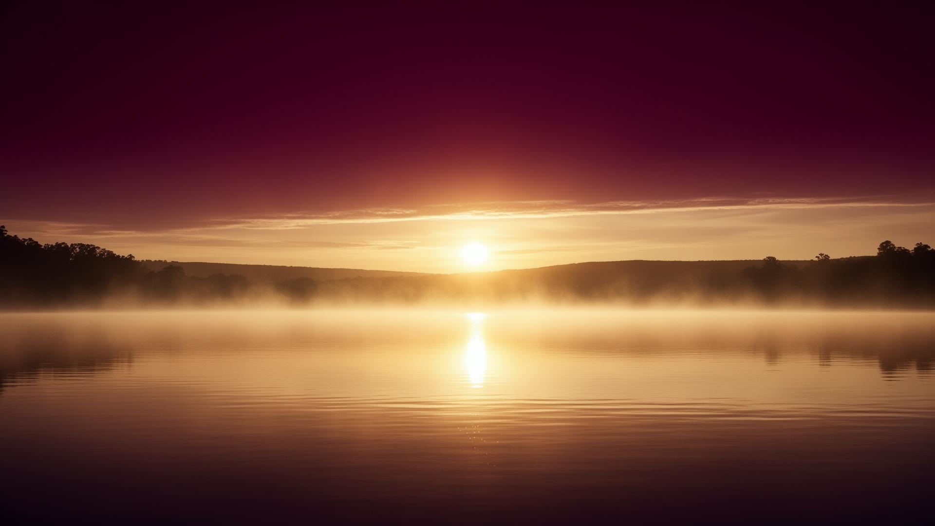 Golden sunset reflecting on calm water